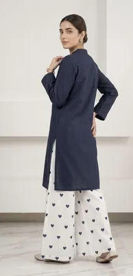 2Pcs Women's Stitched Cotton Lawn Block Printed Shirt And Flapper Viral Heart Printed thumbnail 3
