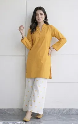 2Pcs Women's Stitched Cotton Lawn Block Printed Shirt And Flapper Viral Heart Printed thumbnail 5