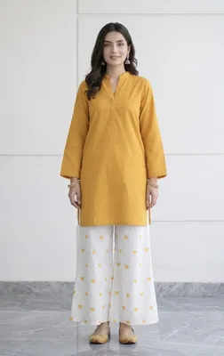 2Pcs Women's Stitched Cotton Lawn Block Printed Shirt And Flapper Viral Heart Printed thumbnail 4