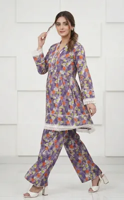 2Pcs Women's Stitched Lawn Digital Print Frock And Trouser with Milky Lace (Hajra) thumbnail 3