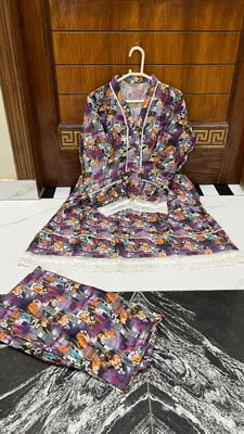 2Pcs Women's Stitched Lawn Digital Print Frock And Trouser with Milky Lace (Hajra) thumbnail 3