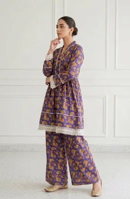 2Pcs Women's Stitched Lawn Digital Print Frock And Trouser with Milky Lace (Hajra) thumbnail 2