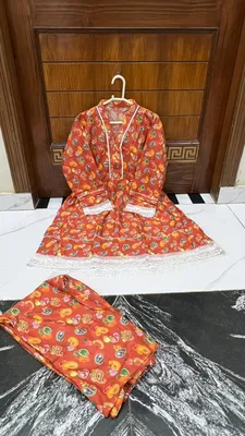 2Pcs Women's Stitched Lawn Digital Print Frock And Trouser with Milky Lace (Hajra) thumbnail 3