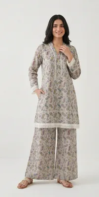 2Pcs Women's Stitched Lawn Digital Print Frock And Trouser with Milky Lace (Hajra) thumbnail 2
