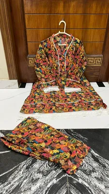 2Pcs Women's Stitched Lawn Digital Print Frock And Trouser with Milky Lace (Hajra) thumbnail 3