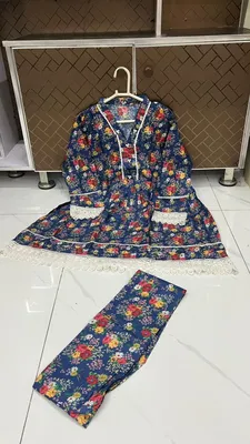 2Pcs Women's Stitched Lawn Digital Print Frock And Trouser with Milky Lace (Hajra sh) thumbnail 3