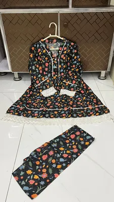 2Pcs Women's Stitched Lawn Digital Print Frock And Trouser with Milky Lace (Hajra sh) thumbnail 3