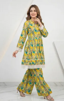 2Pcs Women's Stitched Lawn Digital Print Frock And Trouser with Milky Lace (Hajra sh) thumbnail 2