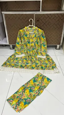 2Pcs Women's Stitched Lawn Digital Print Frock And Trouser with Milky Lace (Hajra sh) thumbnail 3