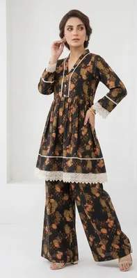 2Pcs Women's Stitched Lawn Digital Print Frock And Trouser with Milky Lace (Hajra sh) thumbnail 2