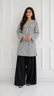 2 Pcs Women's Stitched Cotton Lawn Block Printed Shirt And Farshi Shalwar