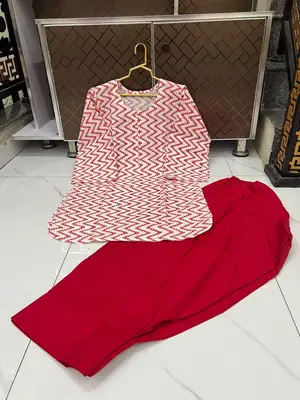 2 Pcs Women's Stitched Cotton Lawn Block Printed Shirt And Farshi Shalwar thumbnail 3