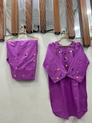 2Pcs Women's Stitched Cotton Lawn Hand Work Shirt And Trouser with Mirror work thumbnail 3