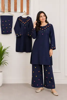 2Pcs Women's Stitched Cotton Lawn Hand Work Shirt And Trouser with Mirror work