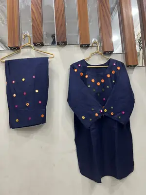 2Pcs Women's Stitched Cotton Lawn Hand Work Shirt And Trouser with Mirror work thumbnail 3