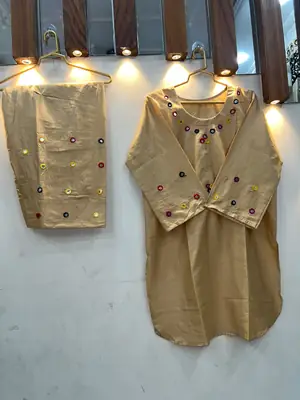 2Pcs Women's Stitched Cotton Lawn Hand Work Shirt And Trouser with Mirror work thumbnail 3
