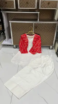 3 Pcs Women's Stitched Cotton Printed Shirt And Trouser with Chungi printed Koti thumbnail 3