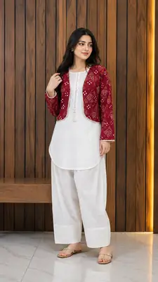 3 Pcs Women's Stitched Cotton Printed Shirt And Trouser with Chungi printed Koti