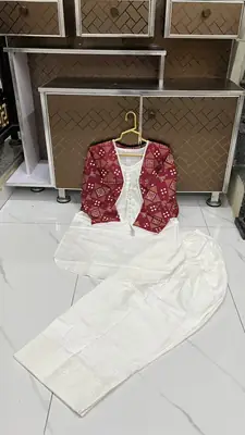 3 Pcs Women's Stitched Cotton Printed Shirt And Trouser with Chungi printed Koti thumbnail 3