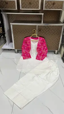 3 Pcs Women's Stitched Cotton Printed Shirt And Trouser with Chungi printed Koti thumbnail 3