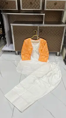 3 Pcs Women's Stitched Cotton Printed Shirt And Trouser with Chungi printed Koti thumbnail 3