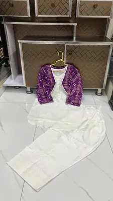 3 Pcs Women's Stitched Cotton Printed Shirt And Trouser with Chungi printed Koti thumbnail 3