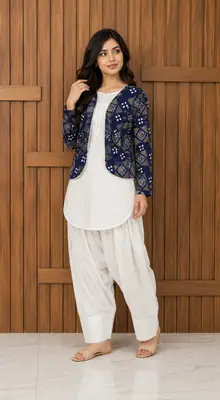 3 Pcs Women's Stitched Cotton Printed Shirt And Trouser with Chungi printed Koti