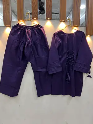 2 Pcs Women's Stitched Premium Cotton Plain Shirt And Farshi Shalwar thumbnail 3