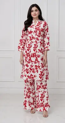 2 Pcs Women's Stitched winter Cotton Printed Long Shirt And Trouser