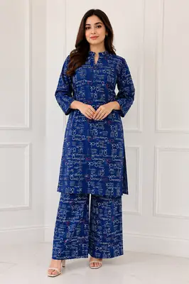 2 Pcs Women's Stitched winter Cotton Printed Long Shirt And Trouser