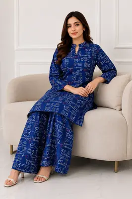 2 Pcs Women's Stitched winter Cotton Printed Long Shirt And Trouser thumbnail 2