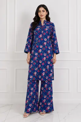 2 Pcs Women's Stitched winter Cotton Printed Long Shirt And Trouser