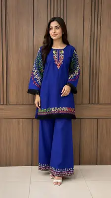 2 Pcs Women's Stitched Lawn Hand Embroidered Co-Ord Set