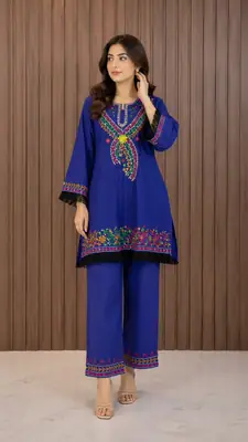 2 Pcs Women's Stitched Lawn Hand Embroidered Co-Ord Set