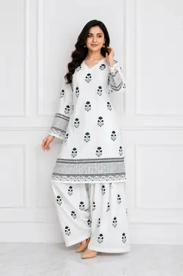 2 Pcs Women's Stitched Cotton Lawn Printed Shirt And Farshi Shalwar