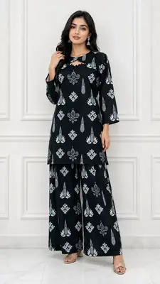 2 Pcs Women's Stitched Cotton Lawn Printed Co-Ord Set (Bangali)