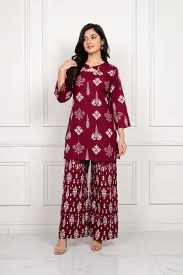 2 Pcs Women's Stitched Cotton Lawn Printed Co-Ord Set (Bangali)
