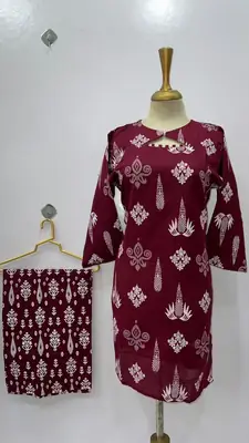 2 Pcs Women's Stitched Cotton Lawn Printed Co-Ord Set (Bangali) thumbnail 3