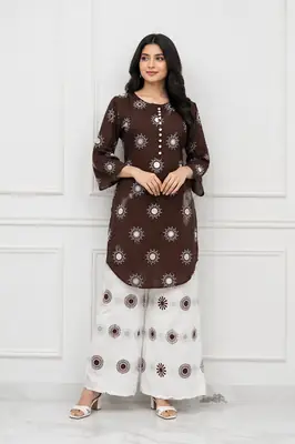 2 Pcs Women's Stitched Cotton Lawn Printed Co-Ord Set Sooraj Print