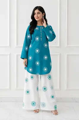 2 Pcs Women's Stitched Cotton Lawn Printed Co-Ord Set Sooraj Print