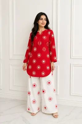 2 Pcs Women's Stitched Cotton Lawn Printed Co-Ord Set Sooraj Print