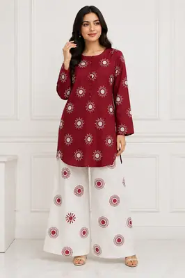 2 Pcs Women's Stitched Cotton Lawn Printed Co-Ord Set Sooraj Print