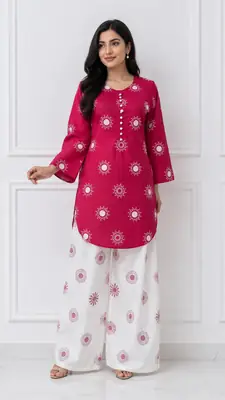 2 Pcs Women's Stitched Cotton Lawn Printed Co-Ord Set Sooraj Print