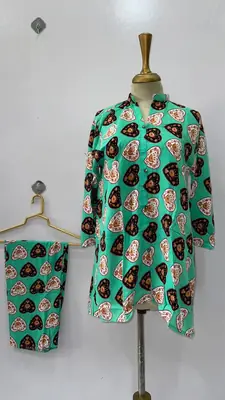 2 Pcs Women's Stitched Linen Printed Co-Ord Set thumbnail 6