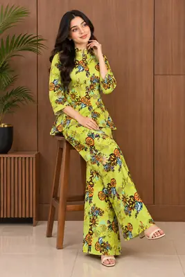2 Pcs Women's Stitched Linen Printed Co-Ord Set thumbnail 8