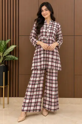 2 Pcs Women's Stitched Linen Printed Co-Ord Set thumbnail 10