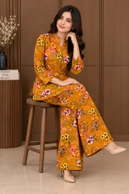 2 Pcs Women's Stitched Linen Printed Co-Ord Set thumbnail 14