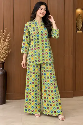 2 Pcs Women's Stitched Linen Printed Co-Ord Set thumbnail 16