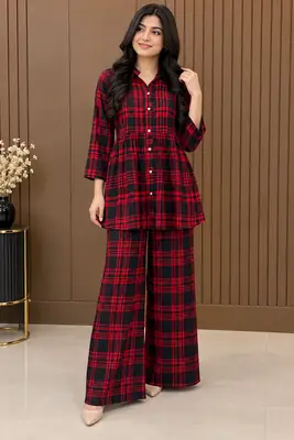 2 Pcs Women's Stitched Linen Printed Co-Ord Set thumbnail 19