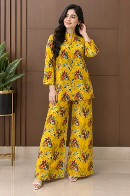 2 Pcs Women's Stitched Linen Printed Co-Ord Set thumbnail 25